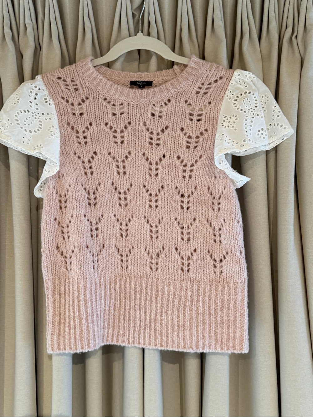 Rails Pink Knit Eyelet Sleeve Sweater Top